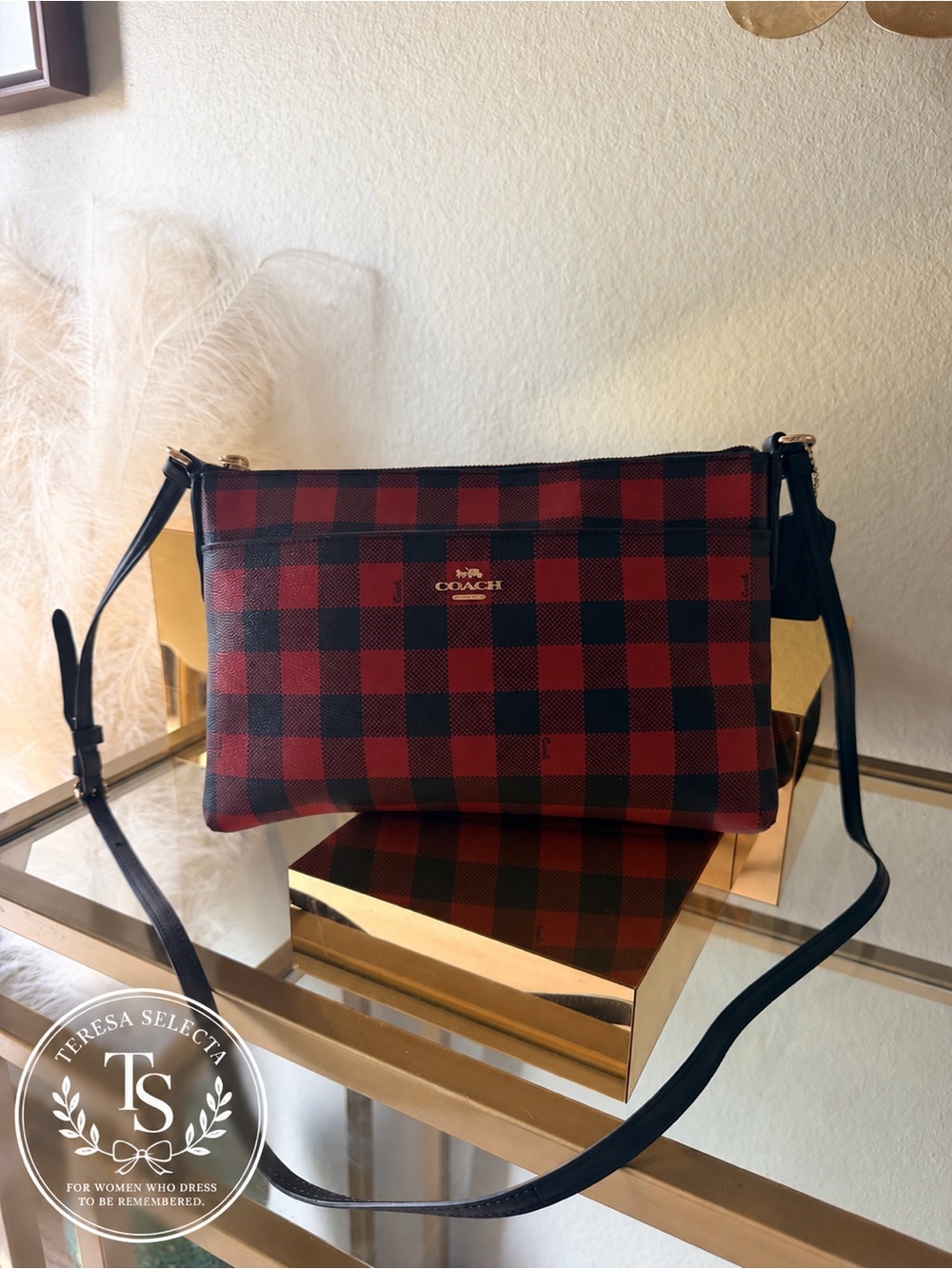 Coach Red Black Buffalo Plaid Crossbody Bag Excellent Condition
